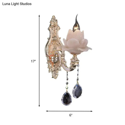 Pink Lotus Wall Lamp With Teardrop Crystal