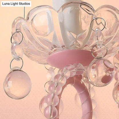 Pink Metal Scroll Arm Wall Lamp with Crystal