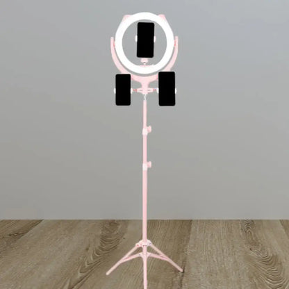 Decorbites pink triple ring light on tripod stand with three phone mounts on Tampa Home & Garden Store