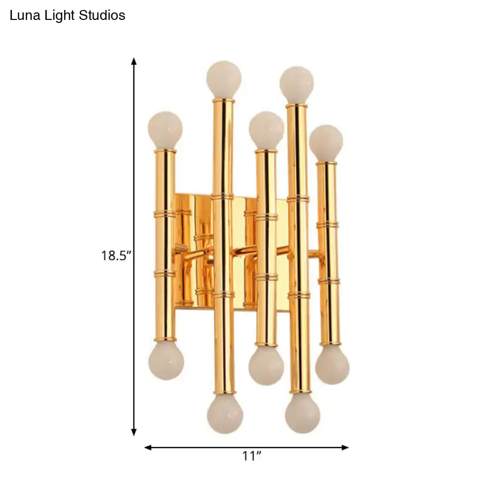 Gold Bamboo Wall Sconce by Decorbites, bamboo rods with white globe bulbs on Tampa Home & Garden Store