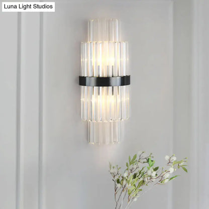 Black Prism Wall Sconce by Decorbites with clear crystal prisms and black band on Tampa Home & Garden Store