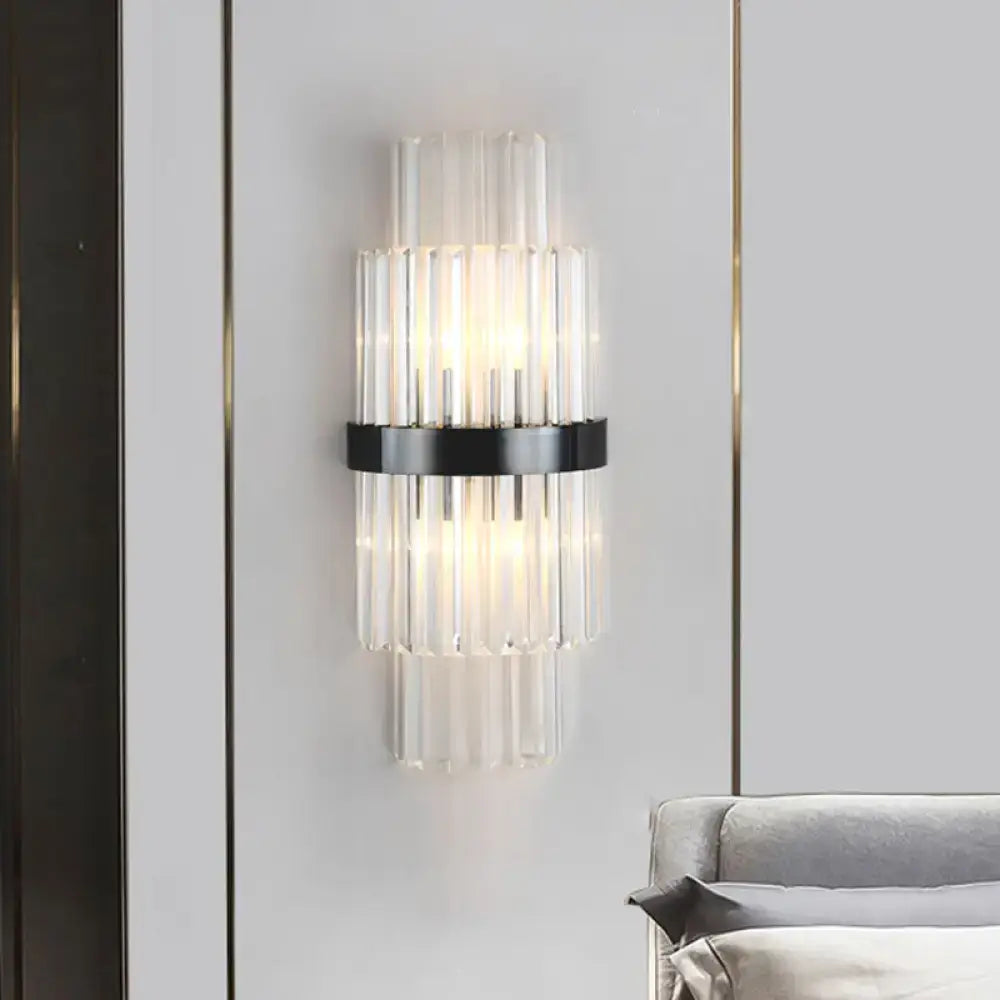 Black Prism Wall Sconce by Decorbites with clear crystal prisms and black metal band on Tampa Home & Garden Store