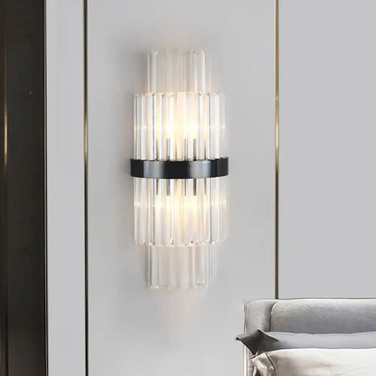 Black Prism Wall Sconce by Decorbites with clear crystal prisms and black metal band on Tampa Home & Garden Store
