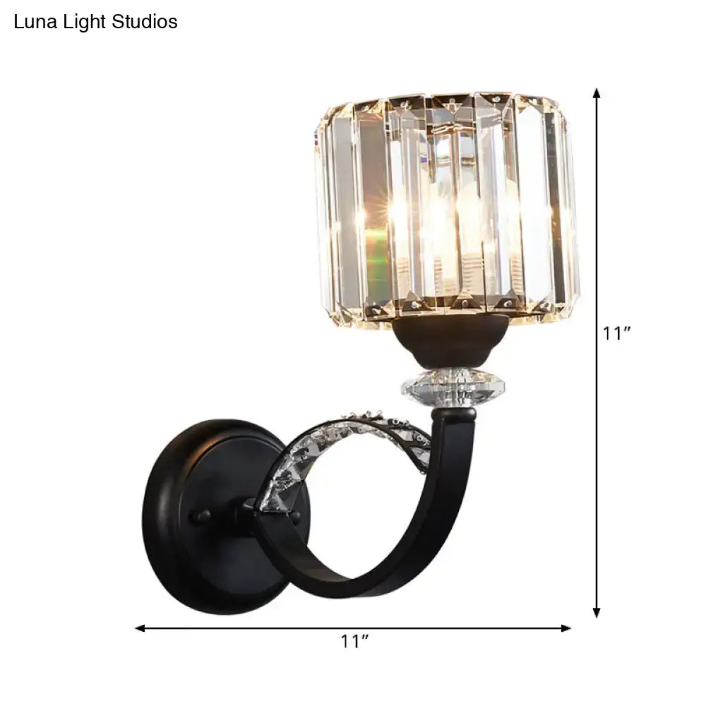 Black crystal prismatic wall sconce by Decorbites with square-cut crystal shade on Tampa Home & Garden Store