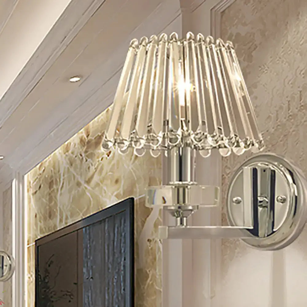 Chrome Crystal Pyramid Wall Light by Decorbites, chrome finish wall sconce with hanging crystals on Tampa Home & Garden Store