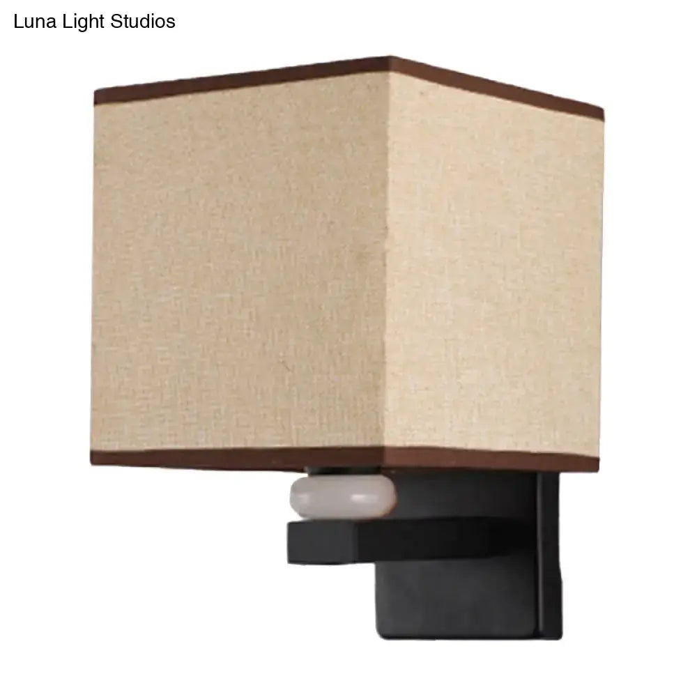 Decorbites Fabric Rectangle Wall Light with beige shade and brown trim on black wall mount on Tampa Home & Garden Store