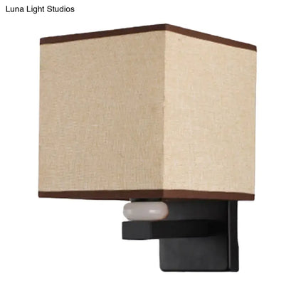 Decorbites Fabric Rectangle Wall Light with beige shade and brown trim on black wall mount on Tampa Home & Garden Store