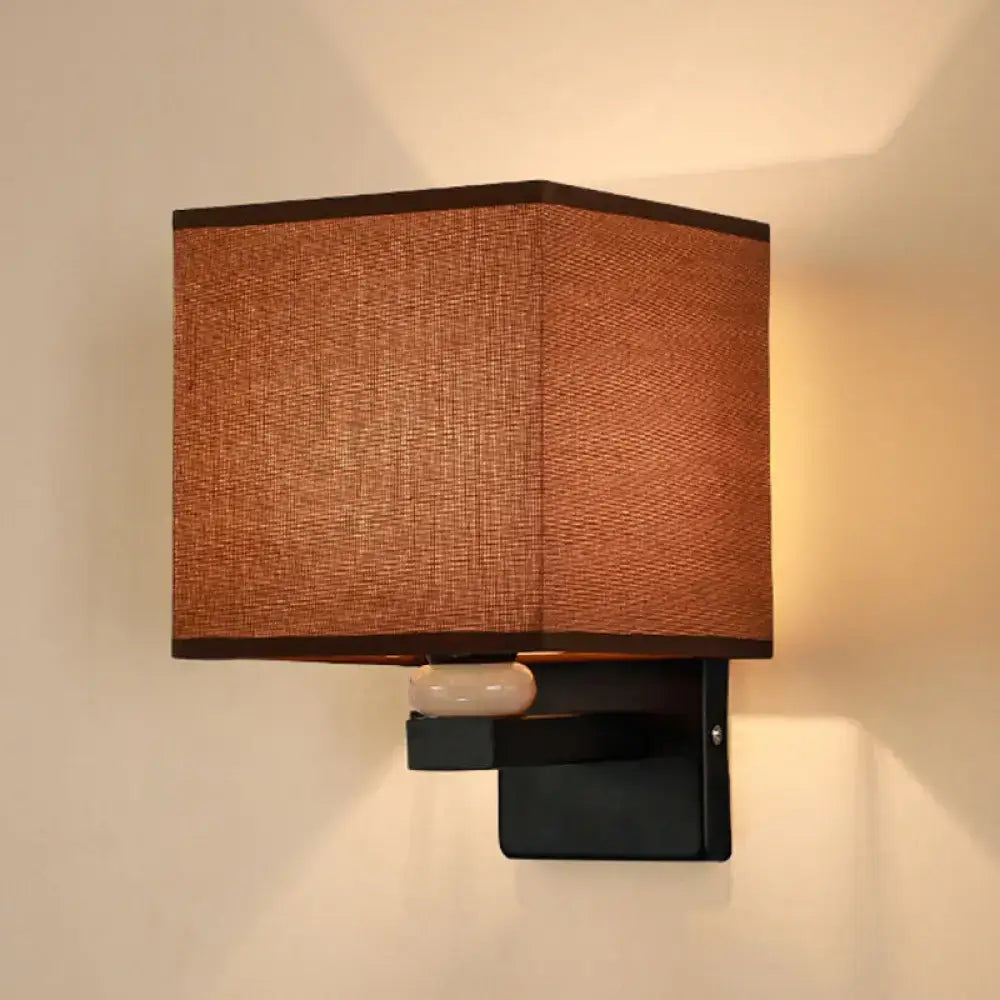 Decorbites Fabric Rectangle Wall Light with brown woven shade and black metal wall mount on Tampa Home & Garden Store
