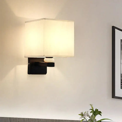 Fabric Rectangle Wall Light by Decorbites with white fabric shade and black metal mount on Tampa Home & Garden Store