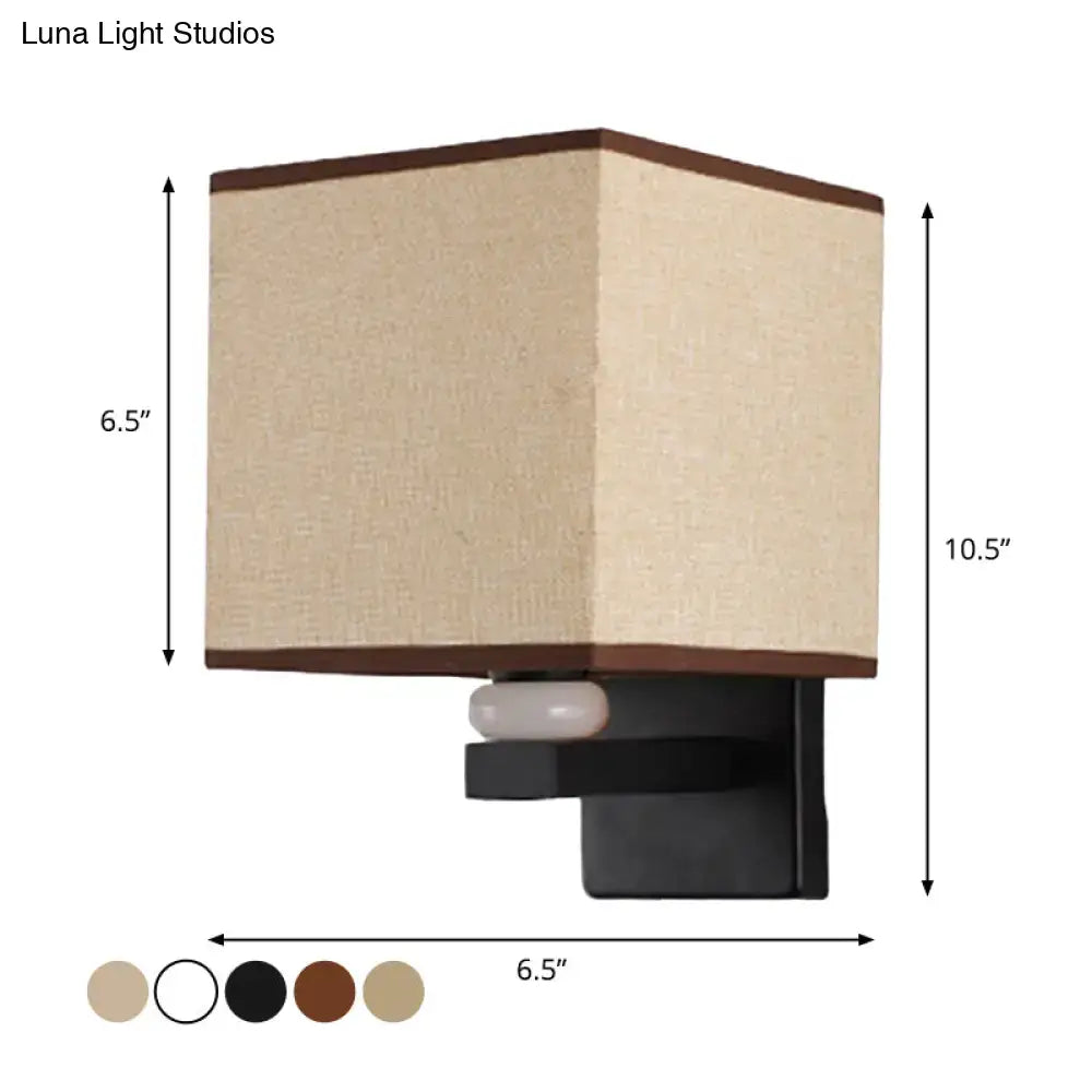 Fabric Rectangle Wall Light by Decorbites with beige shade and brown trim on black metal mount on Tampa Home & Garden Store