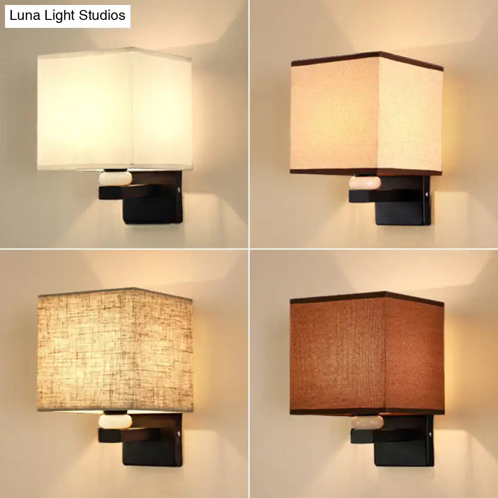 Fabric Rectangle Wall Light set of 4 in white, cream, linen, and brown; black wall mount on Tampa Home & Garden Store