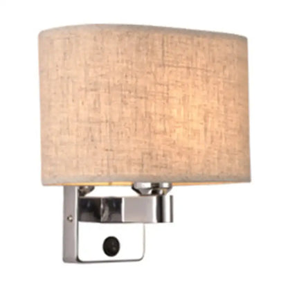 Decorbites Chrome Fabric Oval Shade Wall Sconce with beige linen shade and chrome mounting on Tampa Home & Garden Store