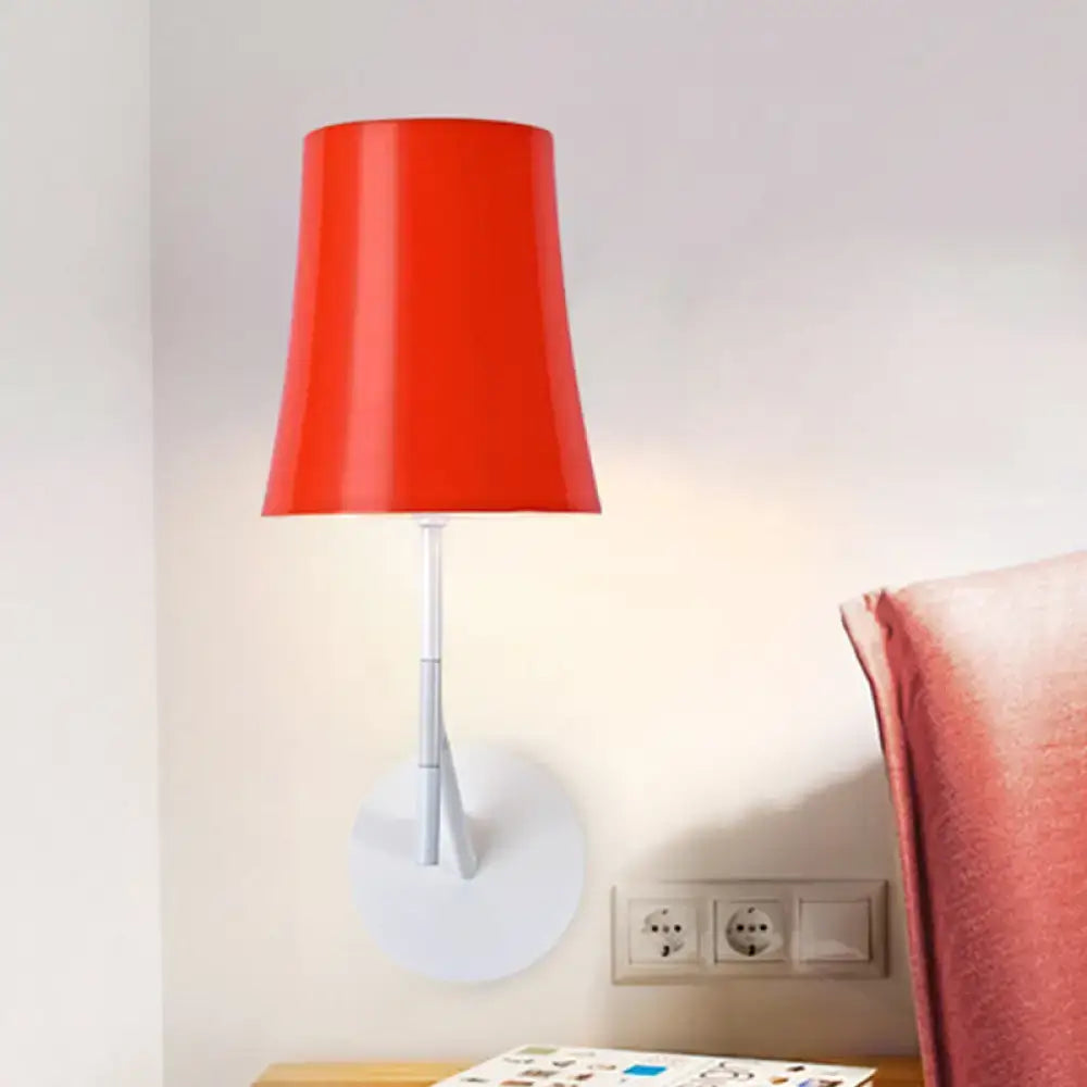 Red and white barrel sconce wall lamp with round white mount and metal arm by Decorbites on Tampa Home & Garden Store