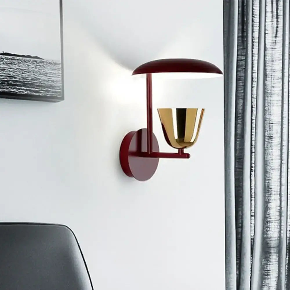 Red Gold Dome Sconce by Decorbites; red wall-mount with dome shade and gold cup accent on Tampa Home & Garden Store