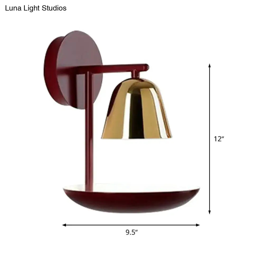 Red Gold Dome Sconce by Decorbites, wall mount with gold shade and maroon frame, 12in x 9.5in on Tampa Home & Garden Store