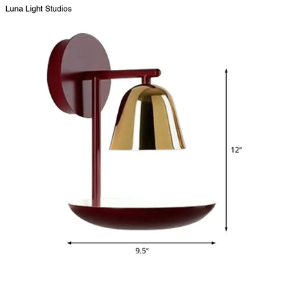 Red Gold Dome Sconce by Decorbites, wall mount with gold shade and maroon frame, 12in x 9.5in on Tampa Home & Garden Store