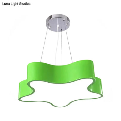 Modern green wavy ribbon LED pendant light by Decorbites for childcare centers, ceiling mounted on Tampa Home & Garden Store