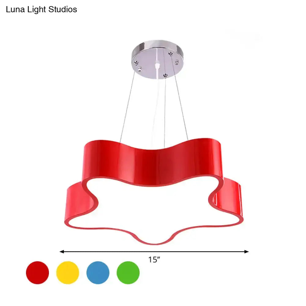 Red wavy star pendant LED hanging light by Decorbites 15in dia ceiling mount with cables on Tampa Home & Garden Store