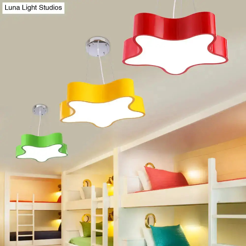 Modern wavy star pendant LED light trio in red yellow green for kids' rooms (3-pack) on Tampa Home & Garden Store