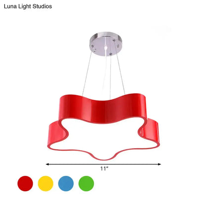 Modern red wavy star pendant LED light for child care centers, 11in span, Decorbites on Tampa Home & Garden Store