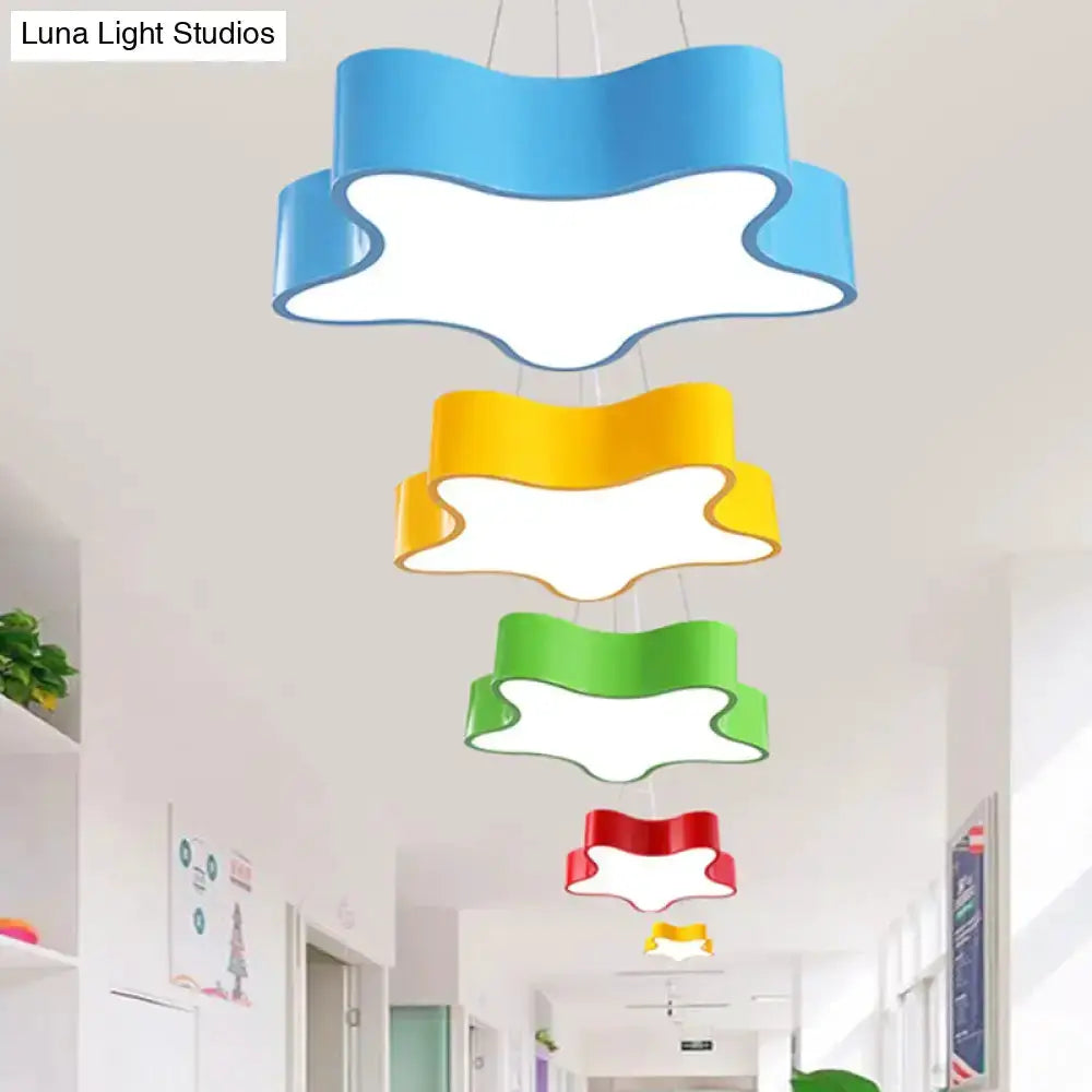 Colorful wavy star pendant LED lights set five hanging lamps in blue yellow green red on Tampa Home & Garden Store