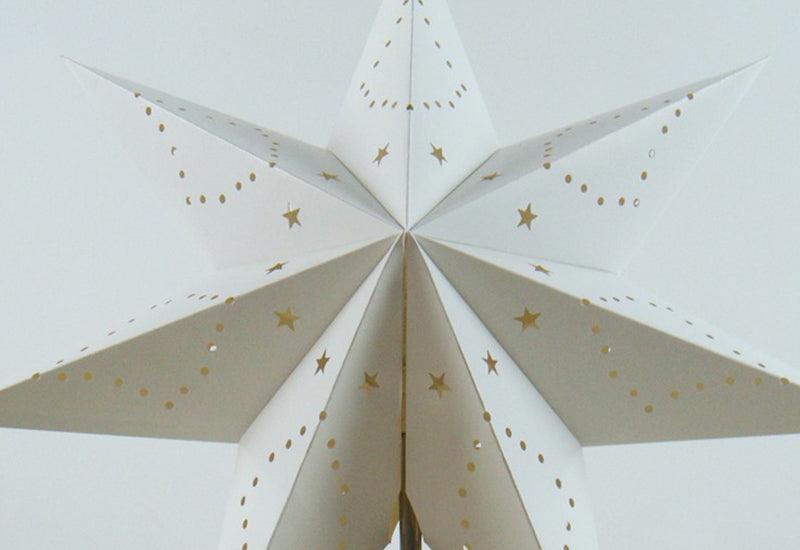 Desk lamp Stevvex LED paper star lamp in white with star cutouts and dotted accents on Tampa Home & Garden Store