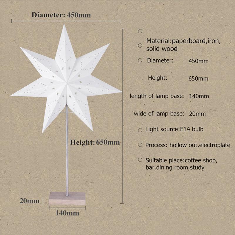 Modern retro LED desk lamp Stevvex white paper-star shade on metal stand and wooden base on Tampa Home & Garden Store
