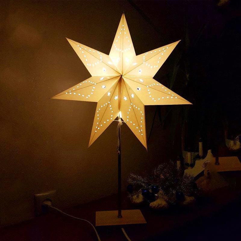 Star-shaped paper lantern desk lamp in warm beige with dotted cutouts Stevvex ST125090AYC on Tampa Home & Garden Store