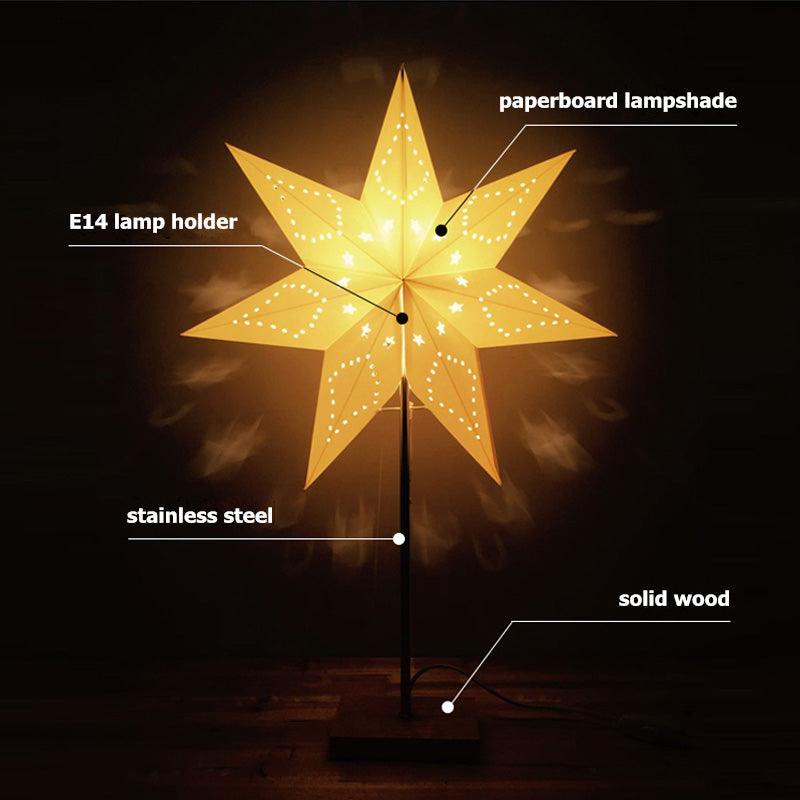 Stevvex ST125090AYC LED desk lamp with paper star lampshade, stainless steel stem, solid wood base on Tampa Home & Garden Store