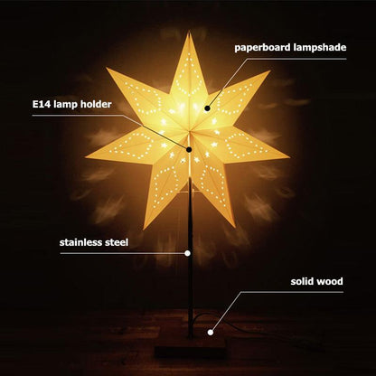 Stevvex ST125090AYC LED desk lamp with paper star lampshade, stainless steel stem, solid wood base on Tampa Home & Garden Store