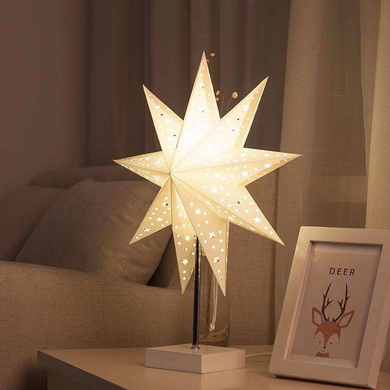 Star LED desk lamp by Stevvex with paper shade on slim stem and white base on Tampa Home & Garden Store