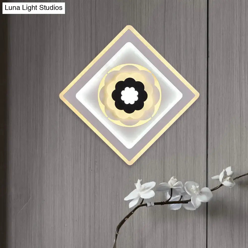 White Black Rhombus Sconce by Decorbites with gold lilac diamond frame and black flower on Tampa Home & Garden Store