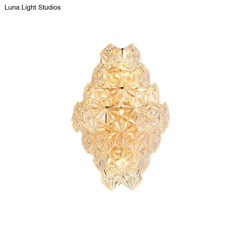 Clear crystal wall sconce direct-wired modern with warm gold-toned facets by Decorbites on Tampa Home & Garden Store