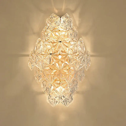 Clear crystal wall sconce by Decorbites, direct-wired modern with diamond-cut prisms on Tampa Home & Garden Store