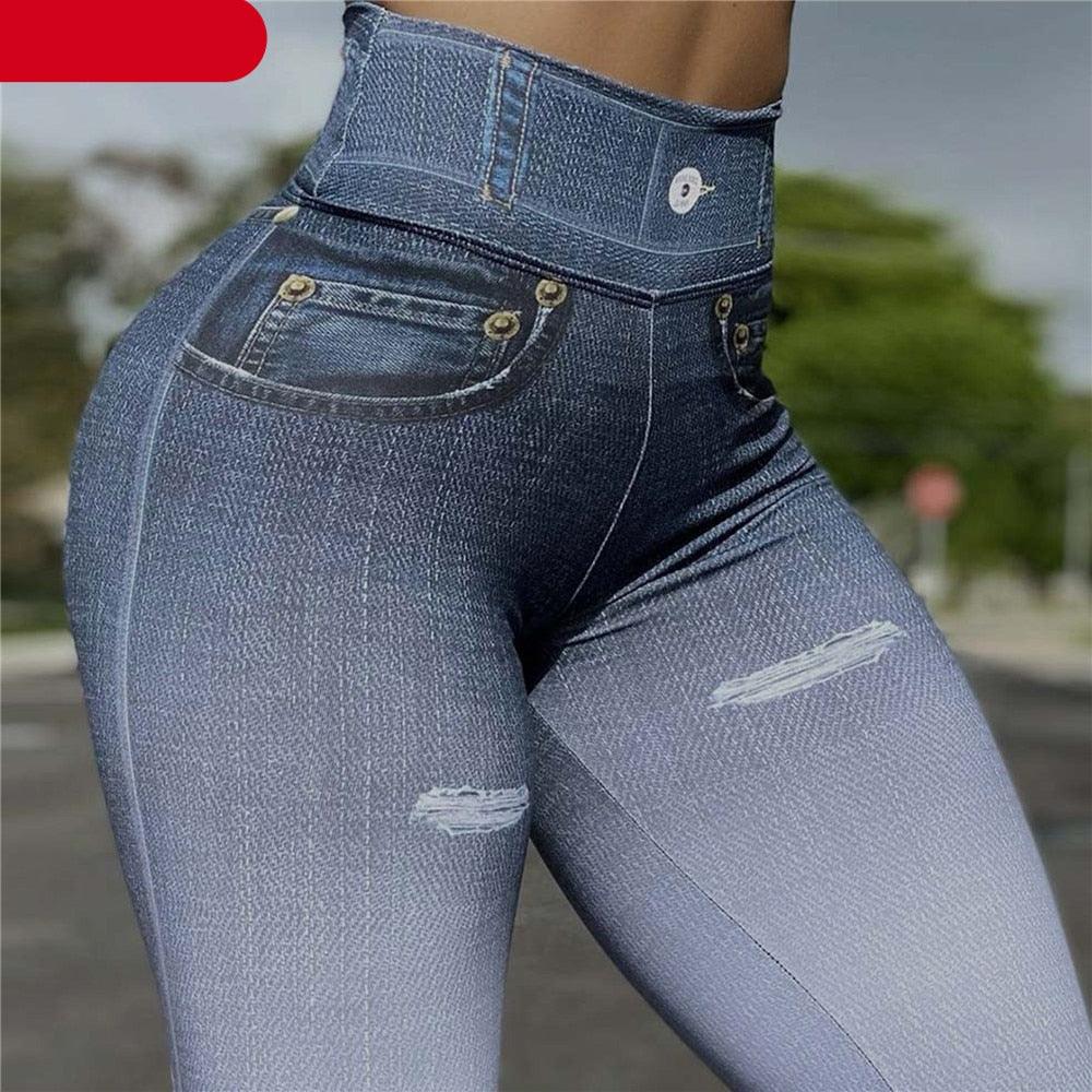 Leggings Stevvex denim-look high-rise jeans-style with ripped accents, stretch fabric on Tampa Home & Garden Store