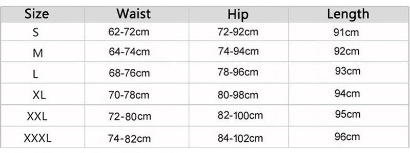 Stevvex leggings size chart ST75LGDGG344 with waist, hip and length for S-XXXL (six sizes) on Tampa Home & Garden Store