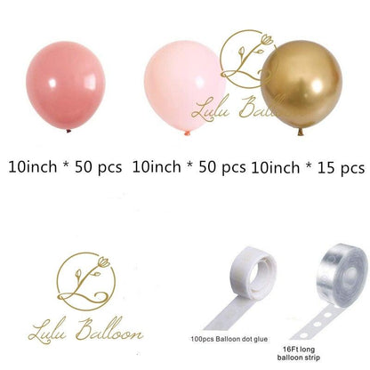 Balloon Garland Kit Stevvex rose blush pink & gold; 10in balloons, glue dots, 16ft strips on Tampa Home & Garden Store