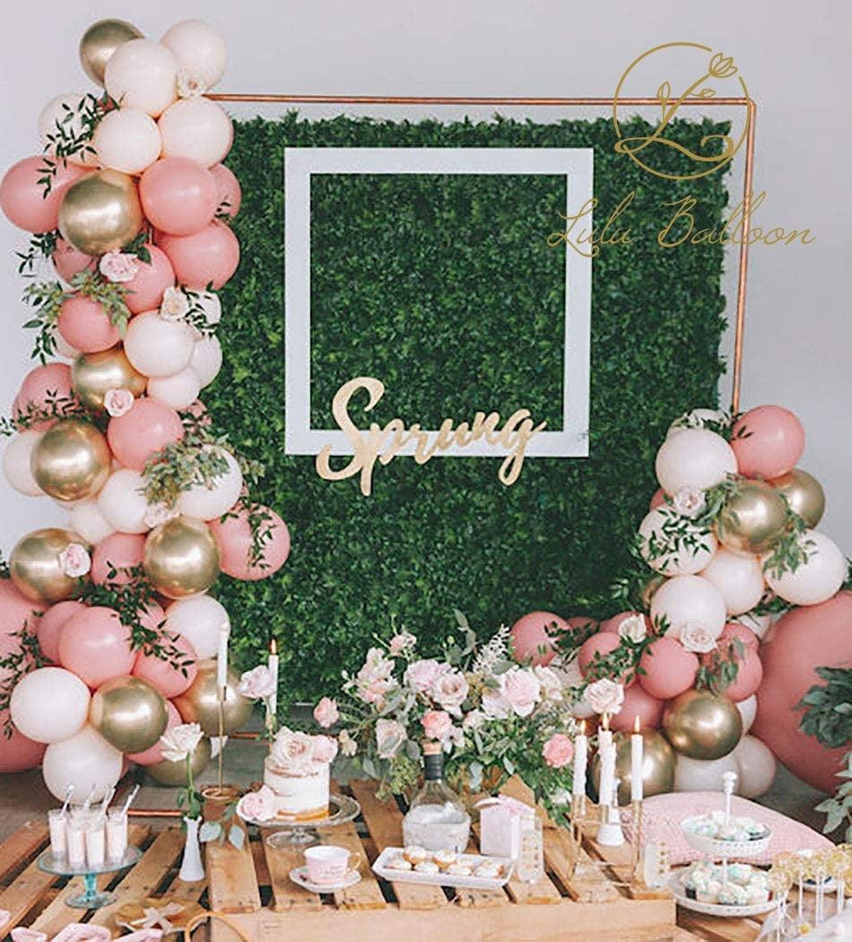 Balloon garland kit Stevvex in rose-blush pink and gold with hedge backdrop for girl party on Tampa Home & Garden Store