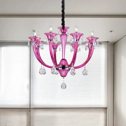 Modern rose-red glass crystal chandelier pendant light by Decorbites pink arms with crystals on Tampa Home & Garden Store
