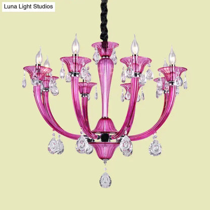 Modern rose red glass crystal chandelier living room pendant light with crystal drops on Tampa Home & Garden Store