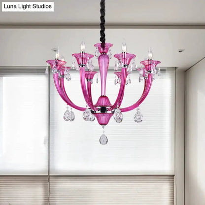 Modern rose red glass crystal chandelier pendant light for living room by Decorbites on Tampa Home & Garden Store