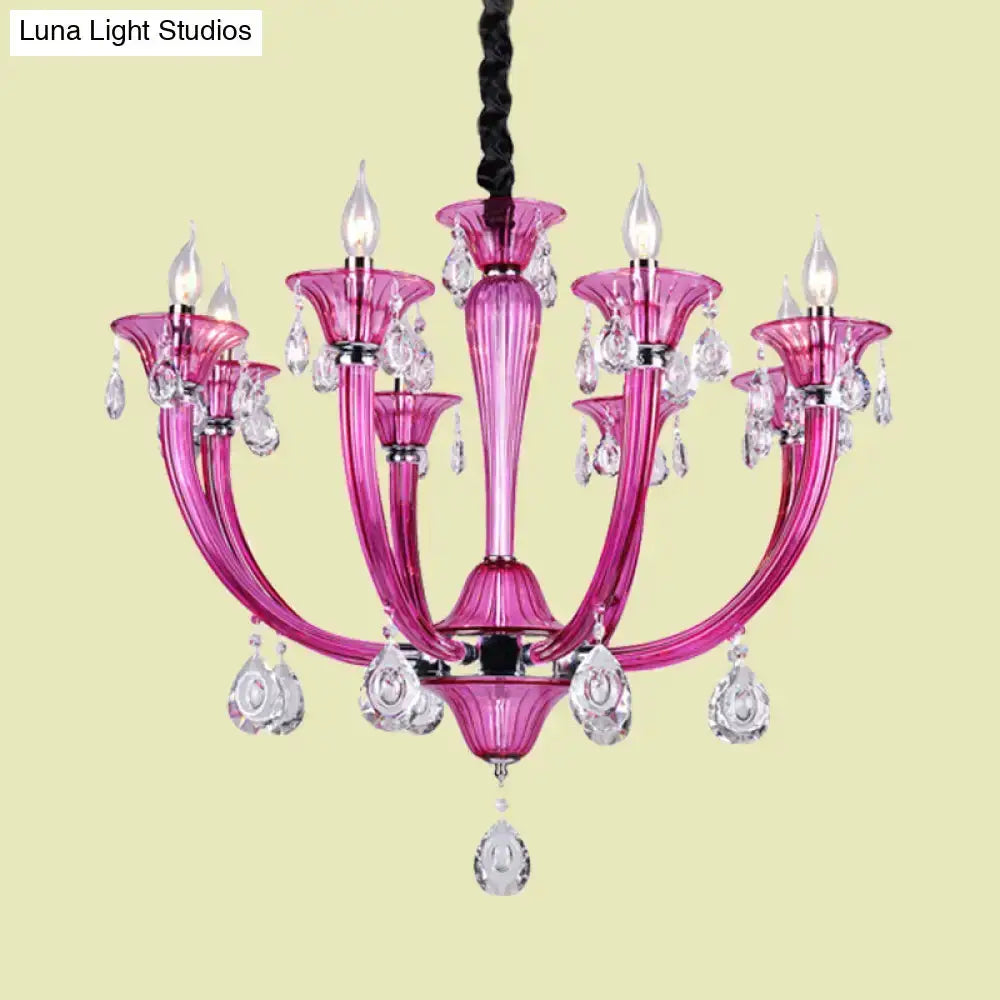 Modern rose red glass crystal chandelier living room pendant light with crystal drops on Tampa Home & Garden Store