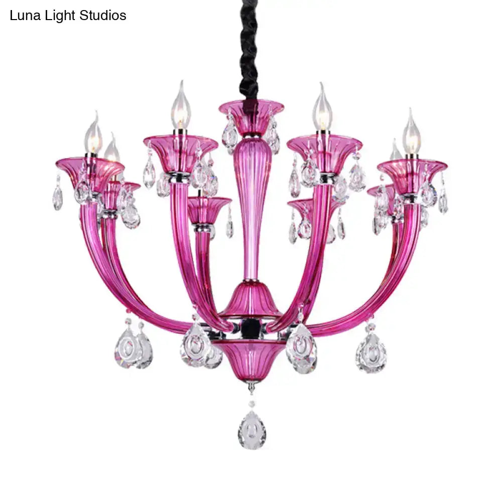 Modern rose red glass crystal chandelier living room pendant light by Decorbites on Tampa Home & Garden Store
