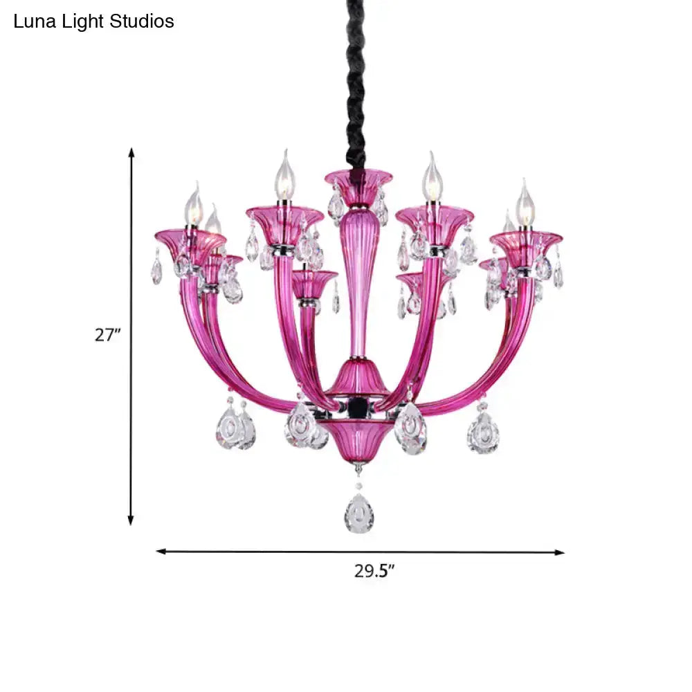 Decorbites rose red glass crystal chandelier living room pendant light 6-arm pink fixture on Tampa Home & Garden Store