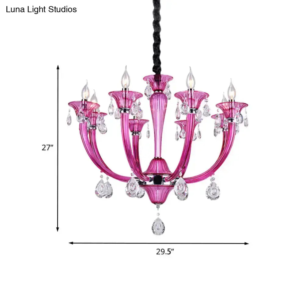 Modern rose-red glass chandelier living room pendant light with pink glass arms by Decorbites on Tampa Home & Garden Store