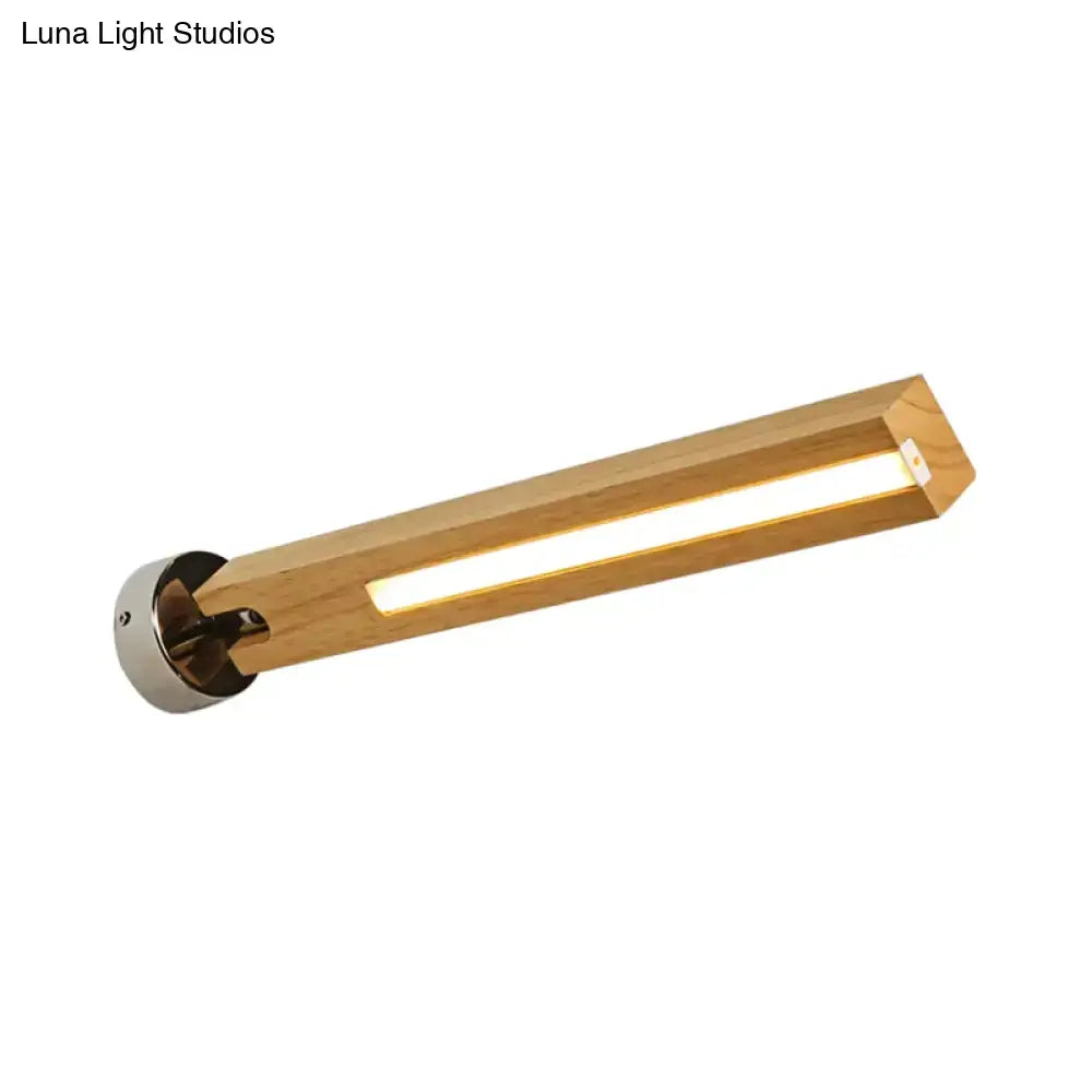 Beige wood wall light with elongated beam and warm LED strip on Tampa Home & Garden Store