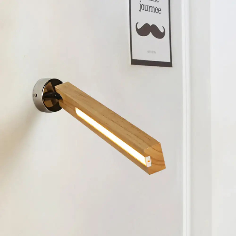 Beige wood wall light with LED strip by Decorbites mounted on a circular metal backplate on Tampa Home & Garden Store