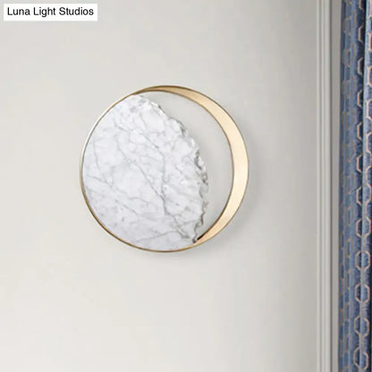 White Marble Wall Sconce with round gold ring and ambient LED glow Decorbites on Tampa Home & Garden Store