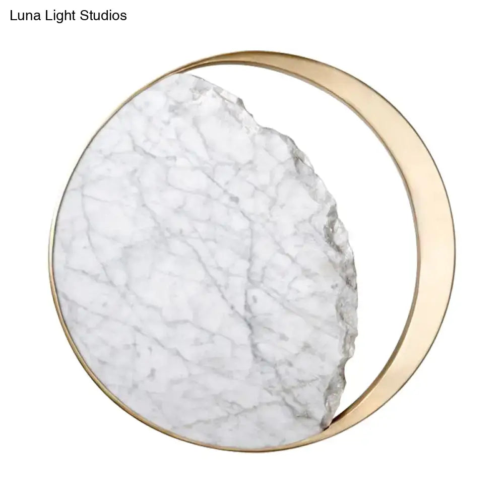White Marble Wall Sconce Ambient LED Glow by Decorbites, circular brass ring with marble slab on Tampa Home & Garden Store