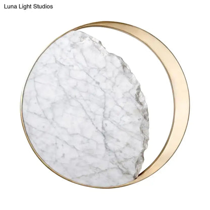 White Marble Wall Sconce Ambient LED Glow by Decorbites, circular brass ring with marble slab on Tampa Home & Garden Store